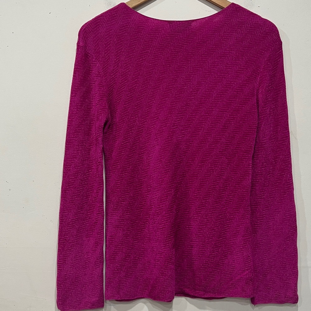 Emporio Armani Velvet Herringbone Textured Pullover Top in Pink/ Magenta size L - Picture 8 of 9